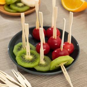 Bamboo Forks Fruit Appetizer Forks Disposable Double Prong Cocktail Forks 